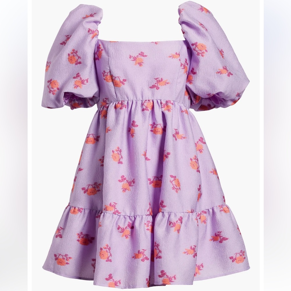 Chelsea28 Lilac Puff-Sleeve Floral Mini Dress
